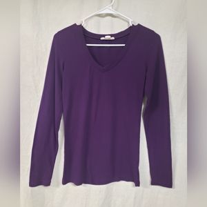 Derek Heart size Large purple long sleeve stretch V Neck shirt Casual